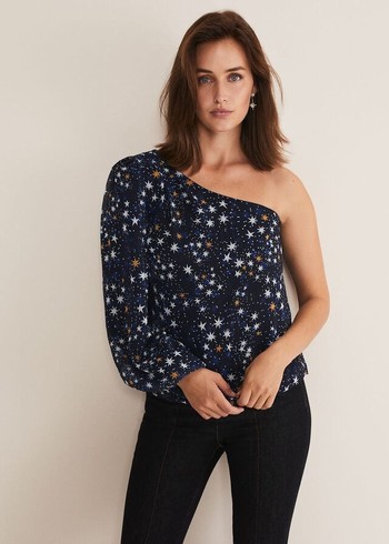 Phase Eight Zeba Star One Shoulder Shirts Navy Canada | DYIZEX-346